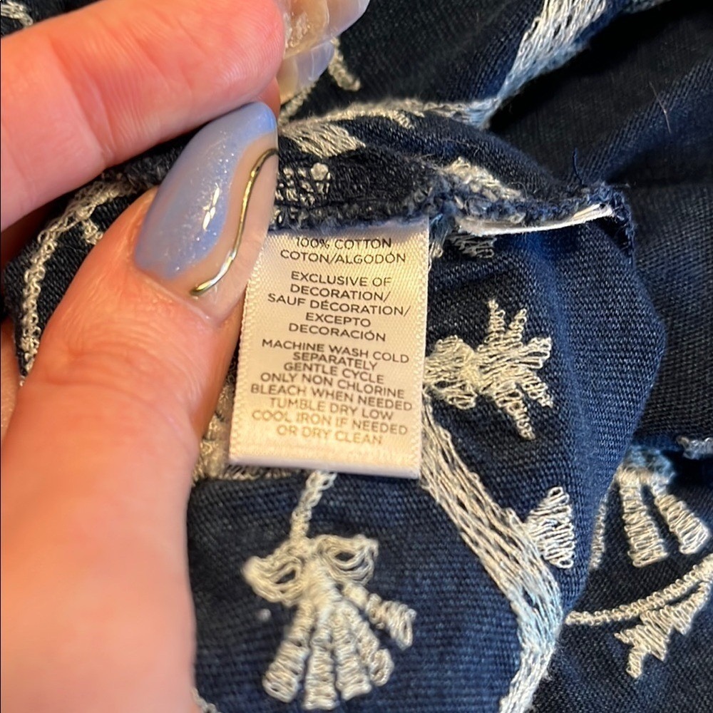 Boho Embroidered Denim Tassel Mini Dress Blue Embellished Tunic by LOFT Small - Picture 7 of 10